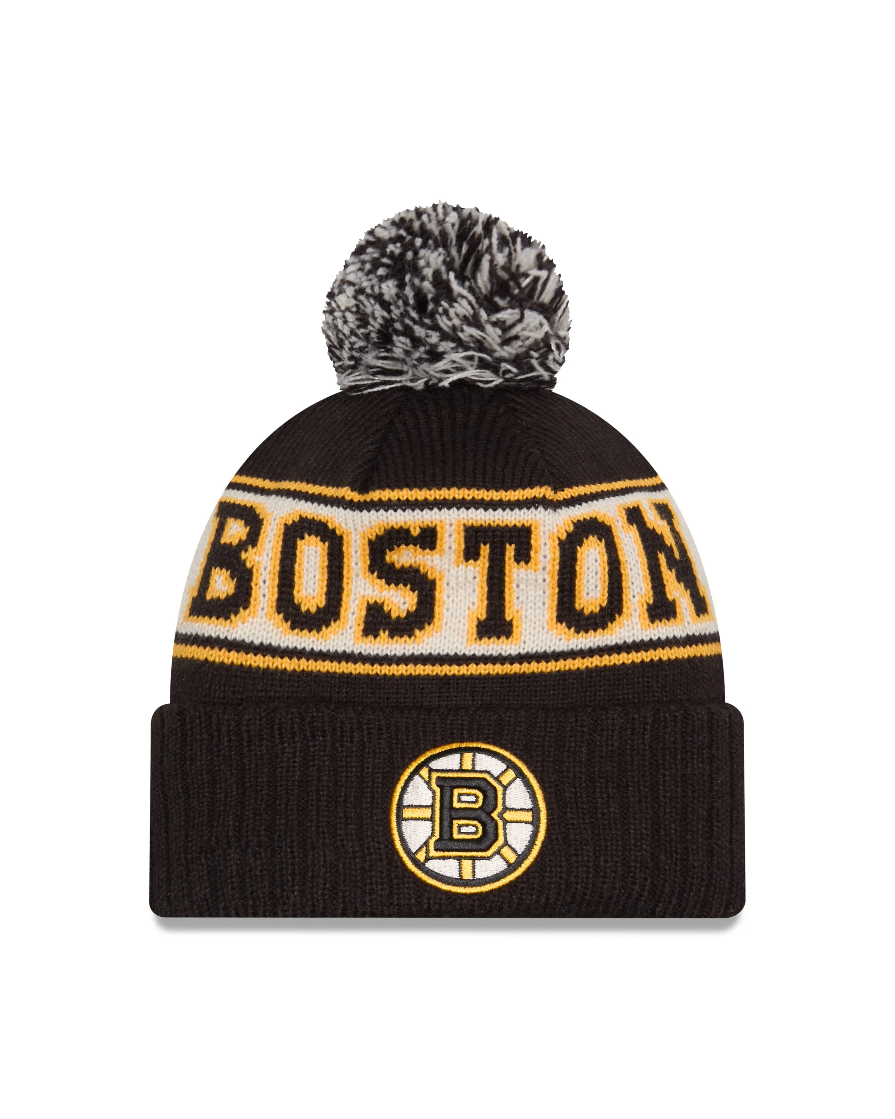 Boston Bruins NHL New Era Men's Black Retro Knit Pom Hat