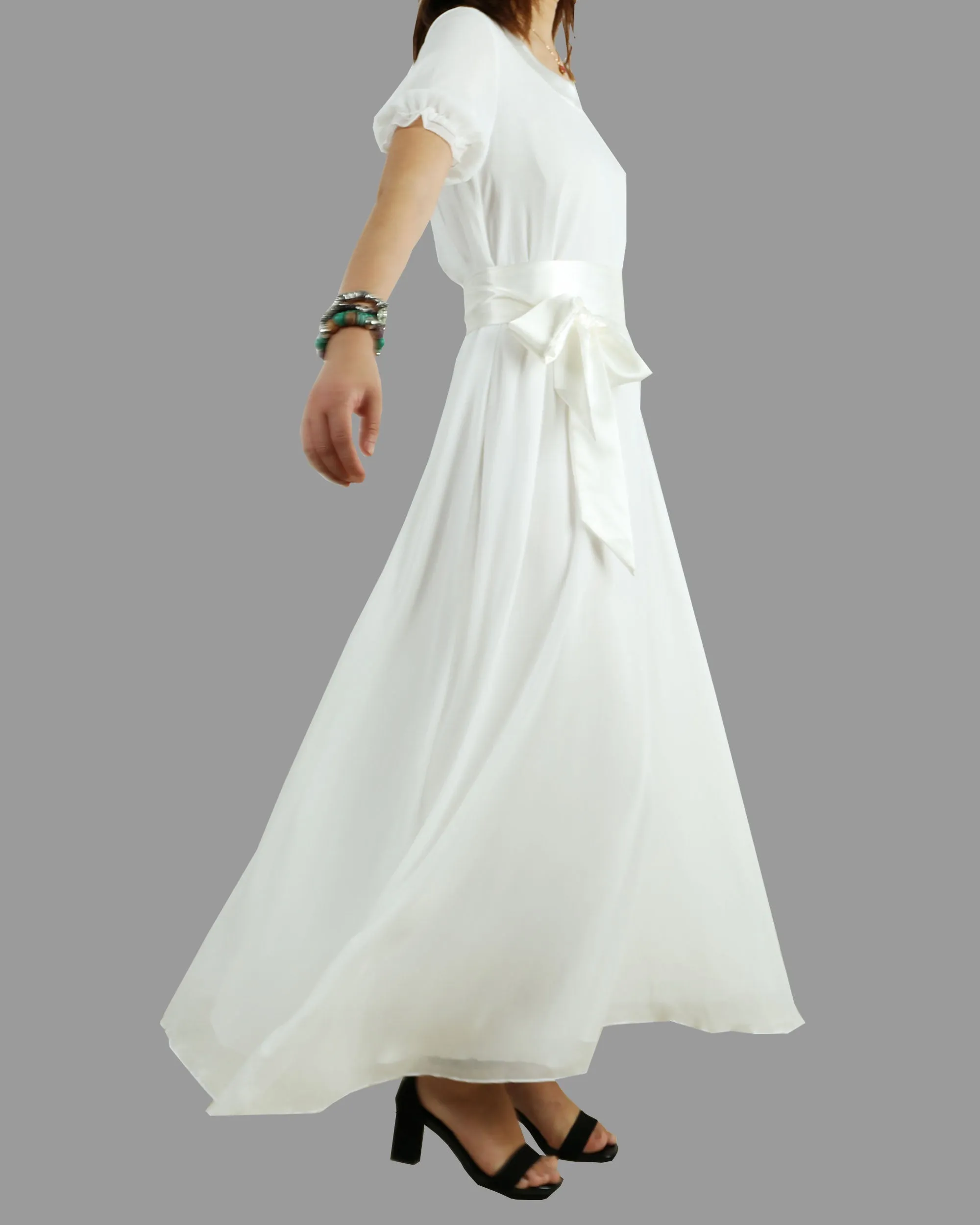 Bridesmaid dress, Women's Chiffon Long Dress, White dress, wedding dress, maxi dress, evening dress(Q1010)