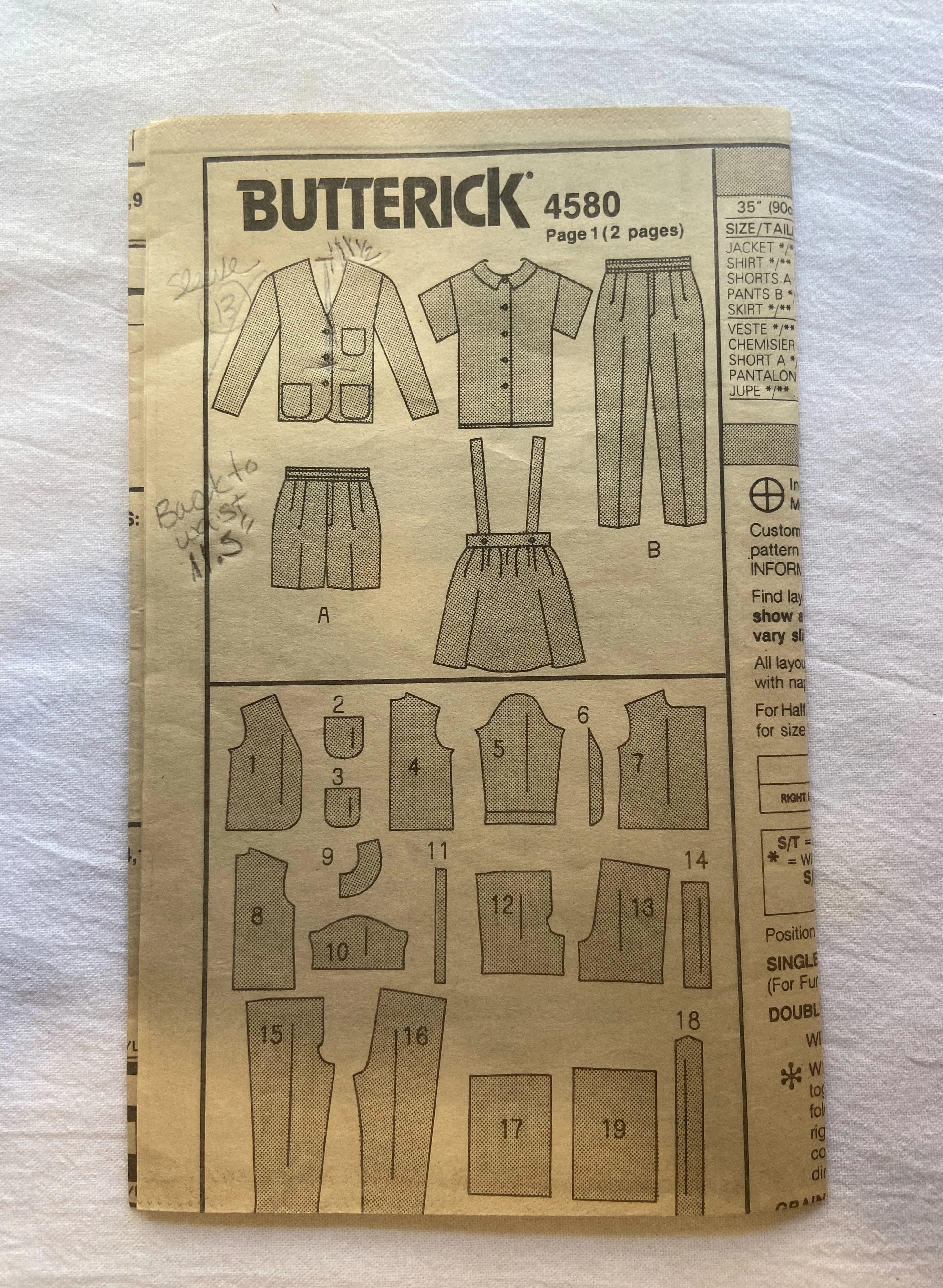 Butterick 4580 Pattern CUT Toddlers' Jacket, Shirt, Skirt, Shorts & Pants 4/5/6 sizes included