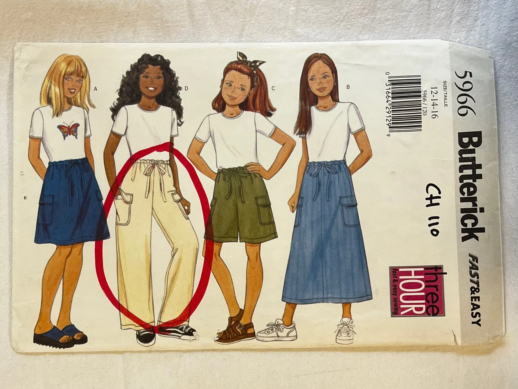 Butterick 5966 Sewing Pattern PARTIALLY CUT Girls' Top, Skirt, Shorts, & Pants Sizes 7, 8, 10