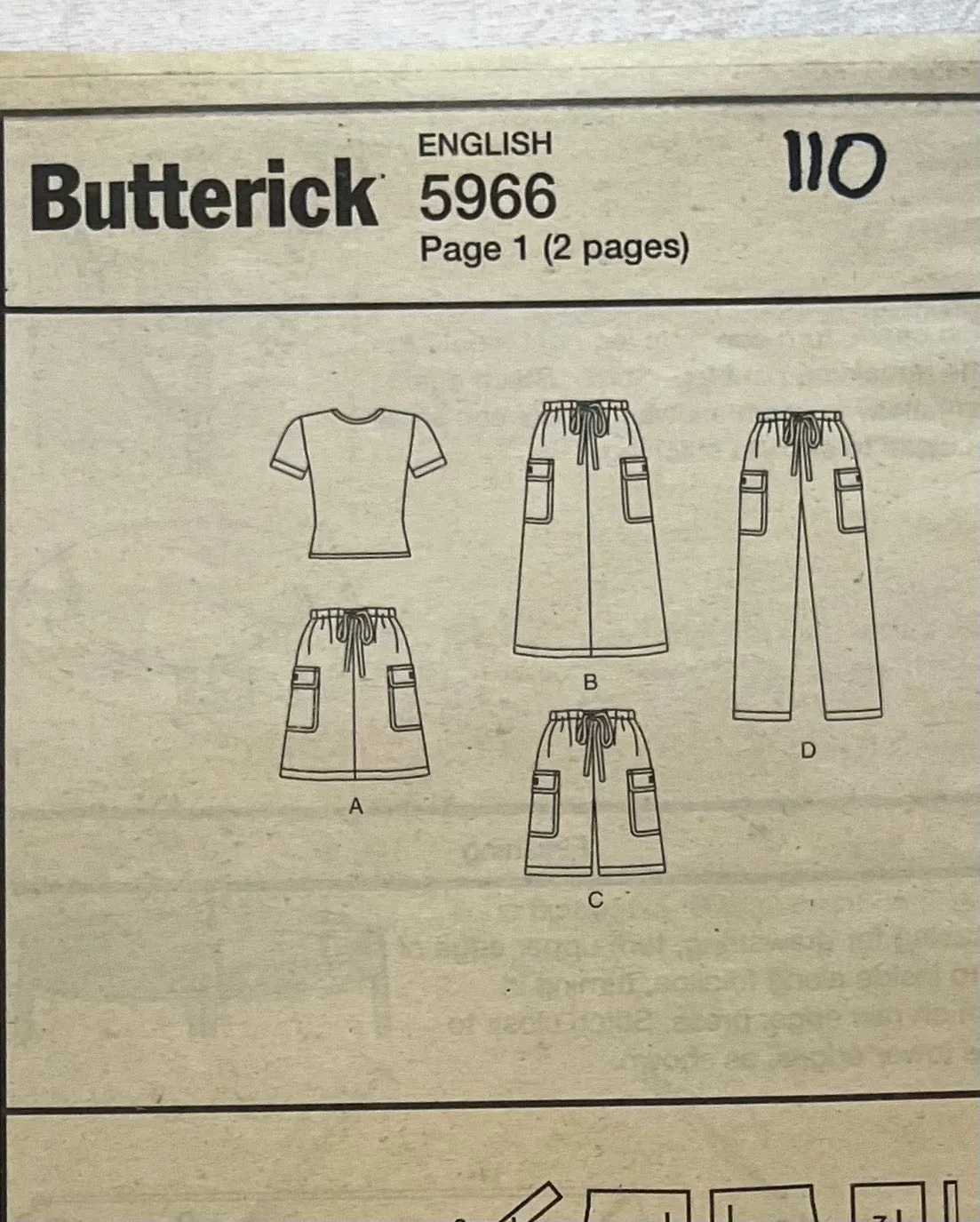 Butterick 5966 Sewing Pattern PARTIALLY CUT Girls' Top, Skirt, Shorts, & Pants Sizes 7, 8, 10