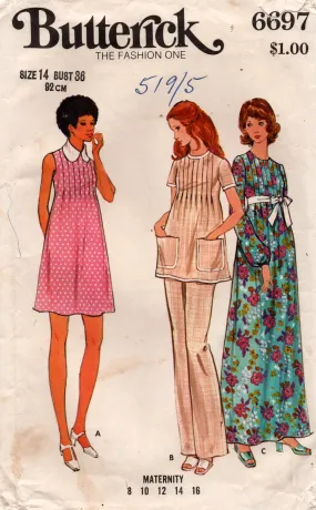 Butterick 6697 Womens Maternity Dress Tunic Top & Pants 1970s Vintage Sewing Pattern Size 14 Bust 36 inches