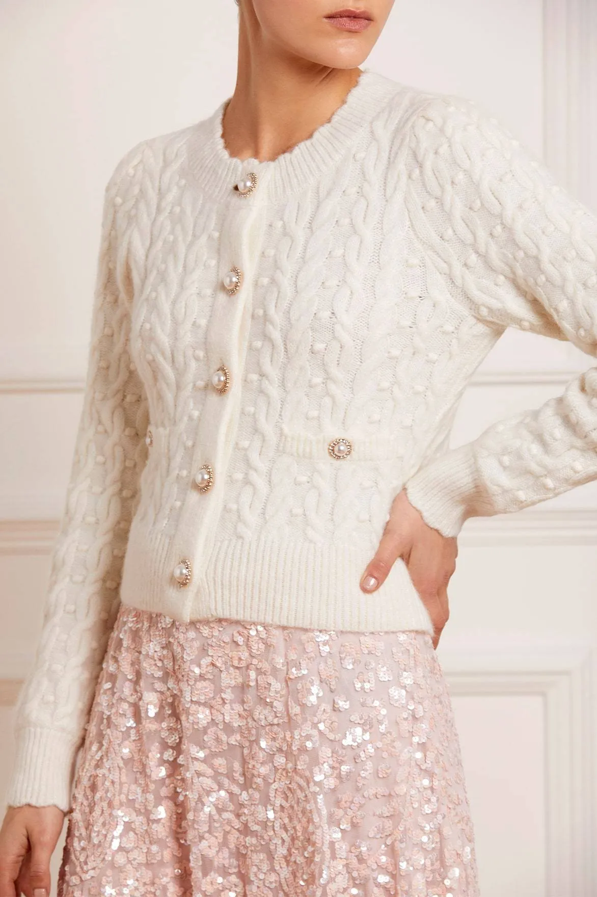 Cable Bobble Short Cardigan