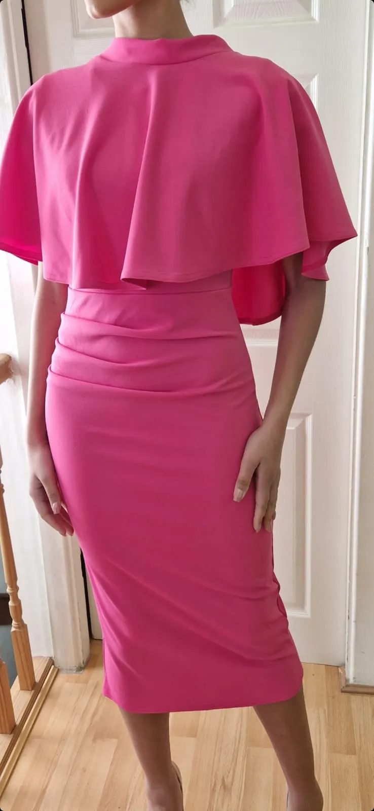 Callie two piece dress and cape in fuchsia pink