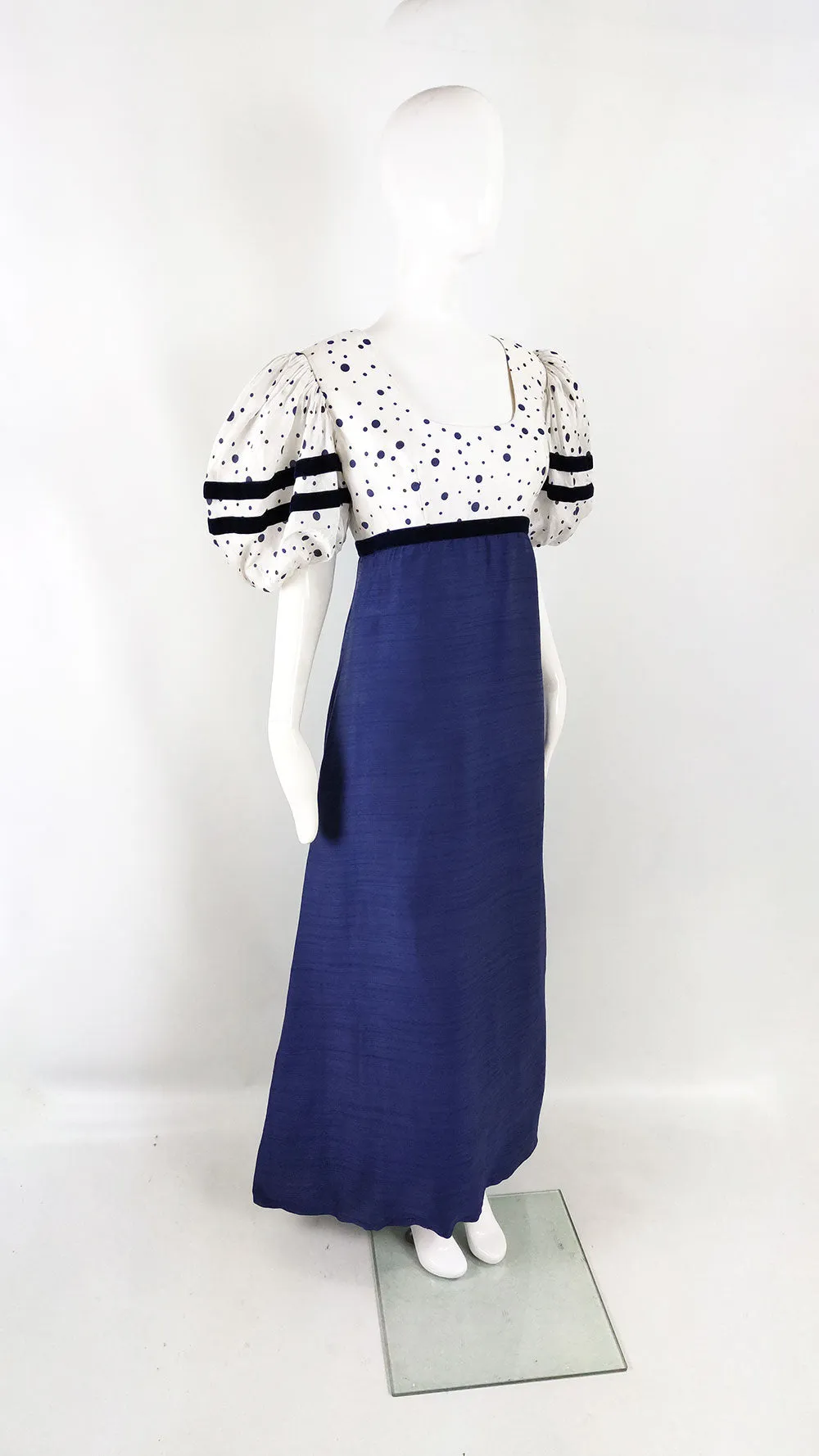 Capriccio Vintage Womens Puff Sleeve Polka Dot Maxi Dress, 1970s