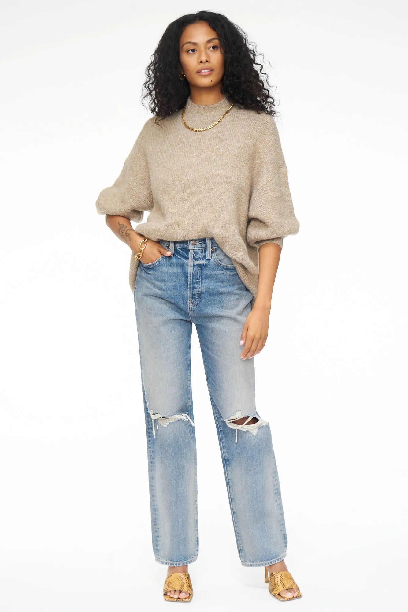 Carlen Mock Neck Sweater - Taupe