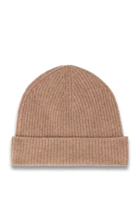 Cashmere Rib Knit Beanie Hat, Camel