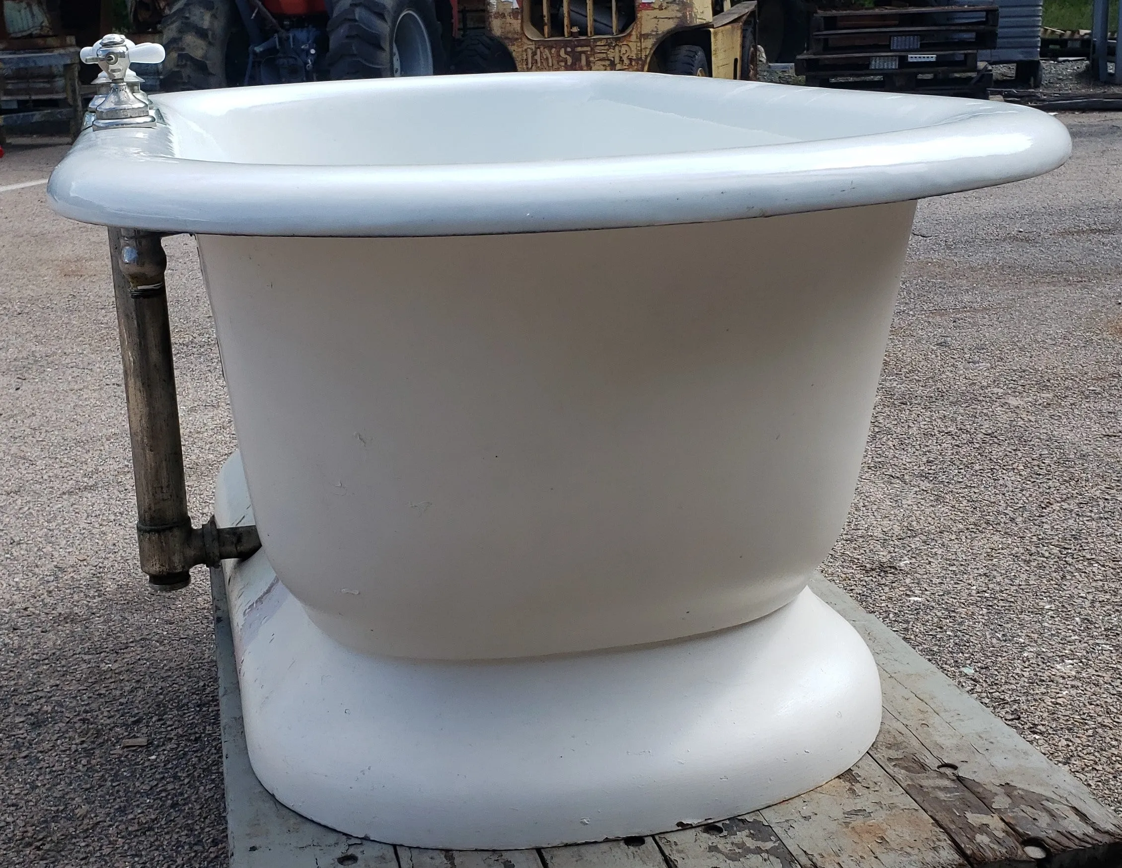 Cast Iron Skirted Tub with Original Porcelain Deck Mount Hardware & Center Drain #GA9174