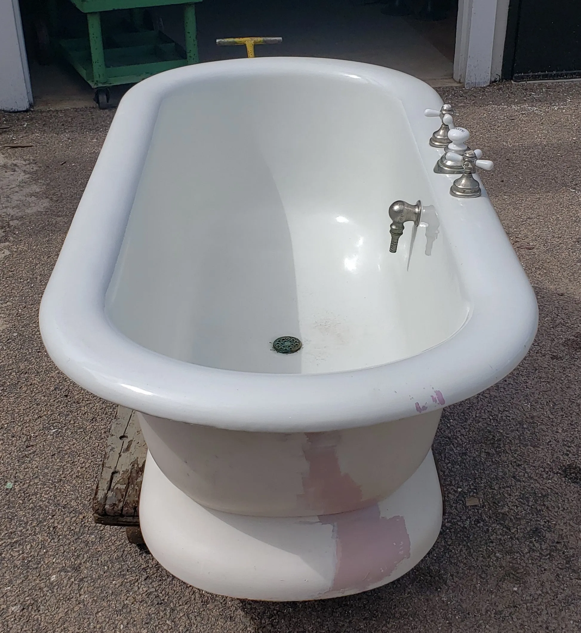 Cast Iron Skirted Tub with Original Porcelain Deck Mount Hardware & Center Drain #GA9174