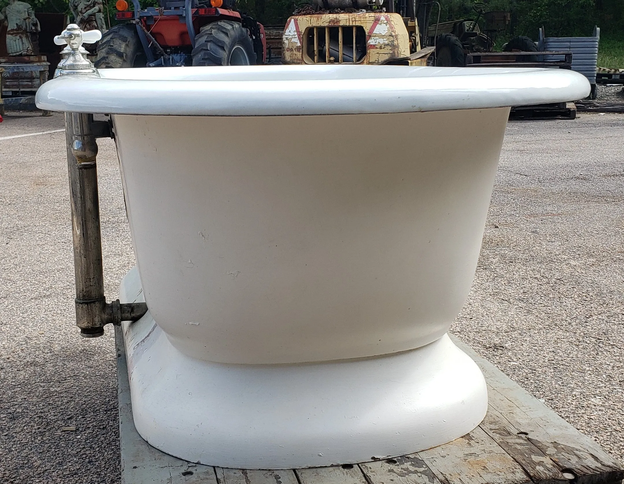 Cast Iron Skirted Tub with Original Porcelain Deck Mount Hardware & Center Drain #GA9174