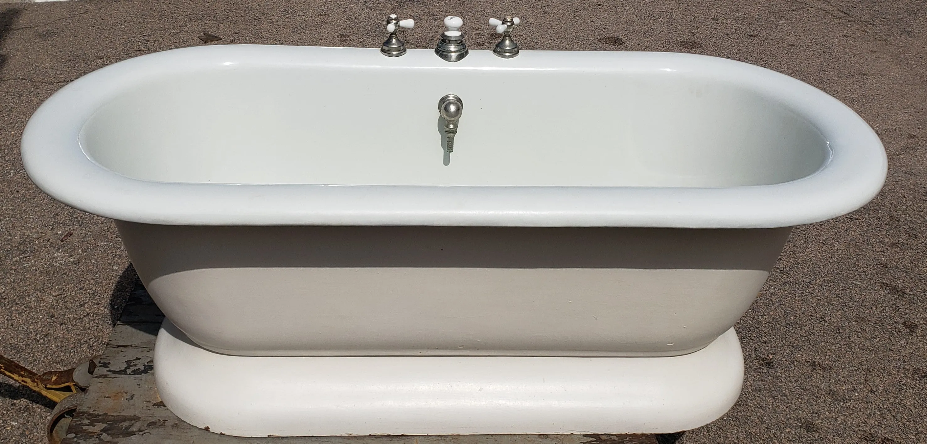 Cast Iron Skirted Tub with Original Porcelain Deck Mount Hardware & Center Drain #GA9174