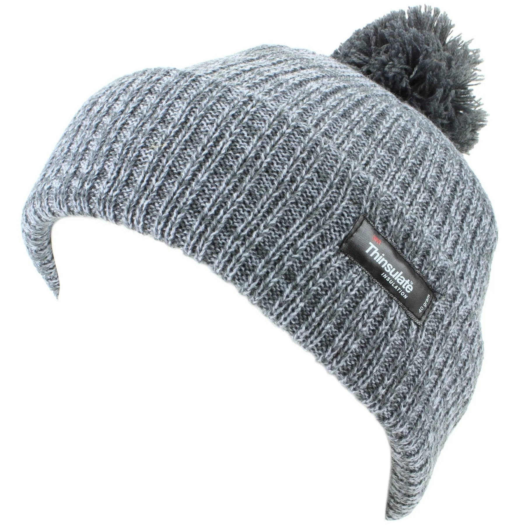 Childrens 2-Tone Bobble Beanie Hat with Turn-up - Grey