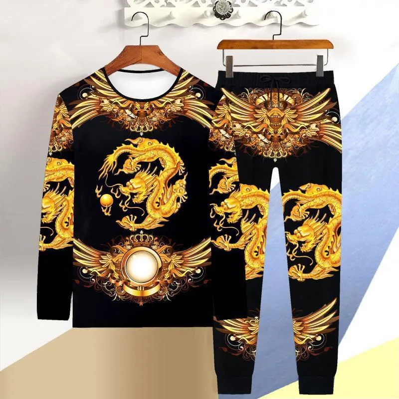 Chinese Style Men's Long-Sleeved T-Shirt And Trousers Two-Piece Suit