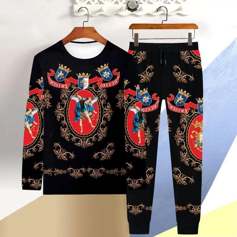 Chinese Style Men's Long-Sleeved T-Shirt And Trousers Two-Piece Suit