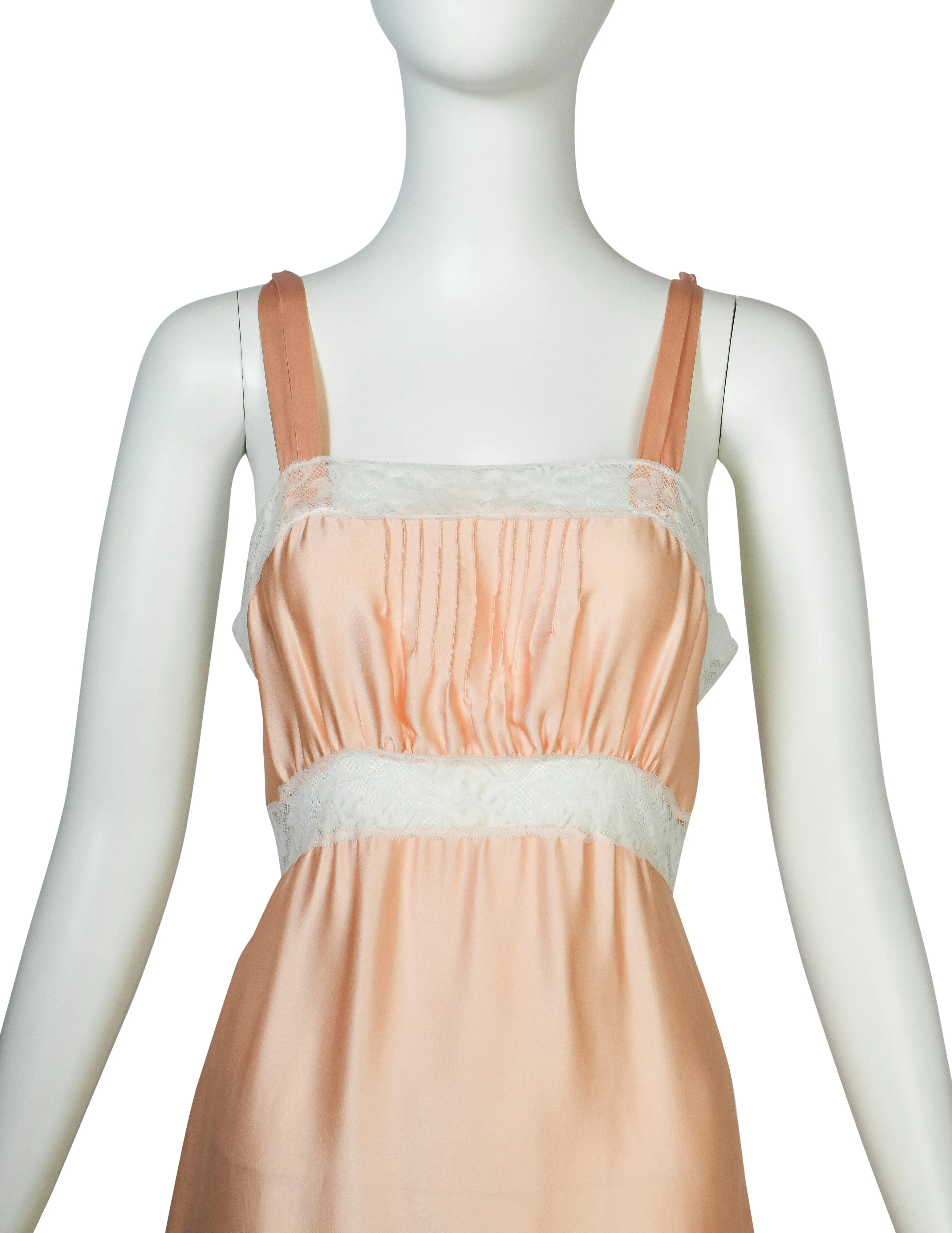 Chloe Vintage 1970s Peach Satin Lace Slip Dress