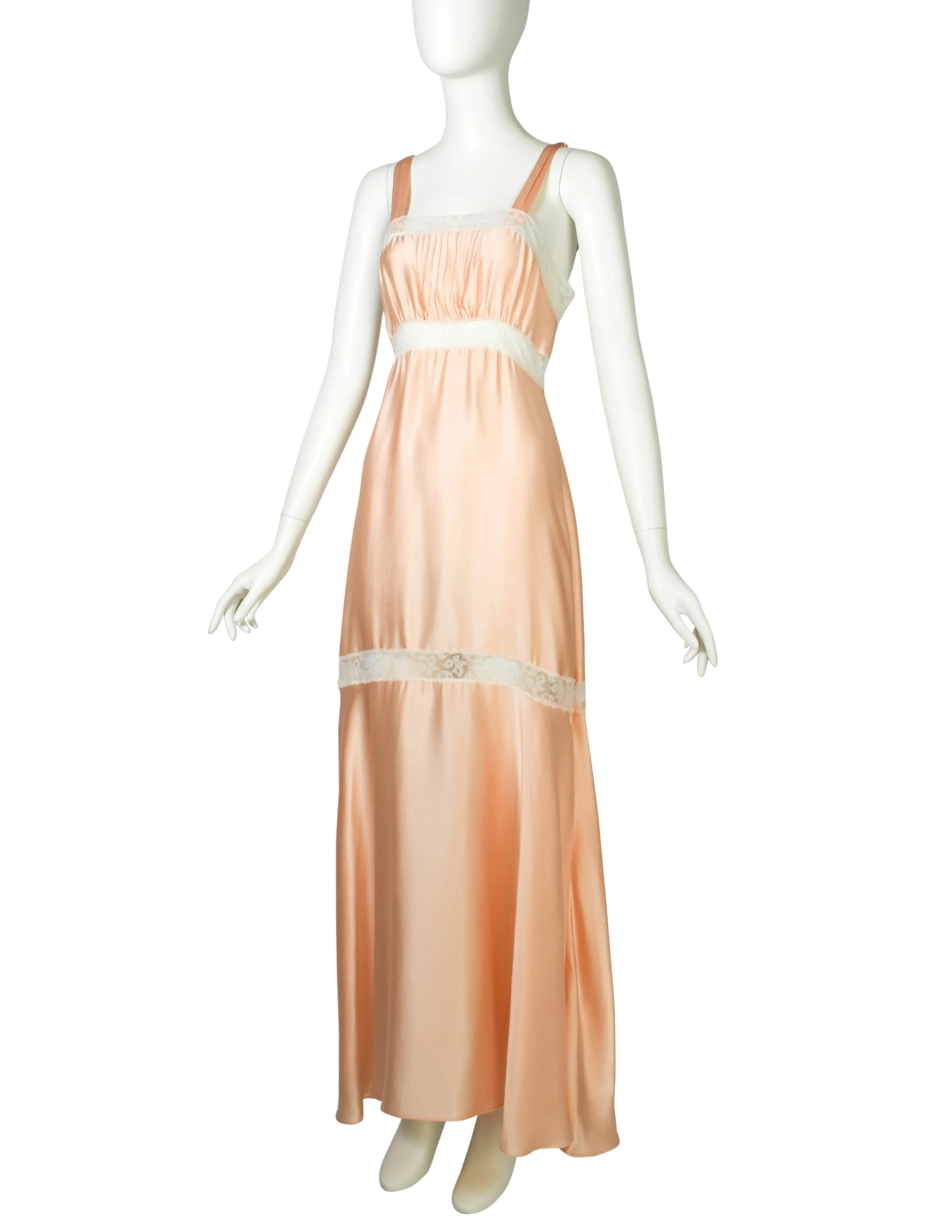 Chloe Vintage 1970s Peach Satin Lace Slip Dress