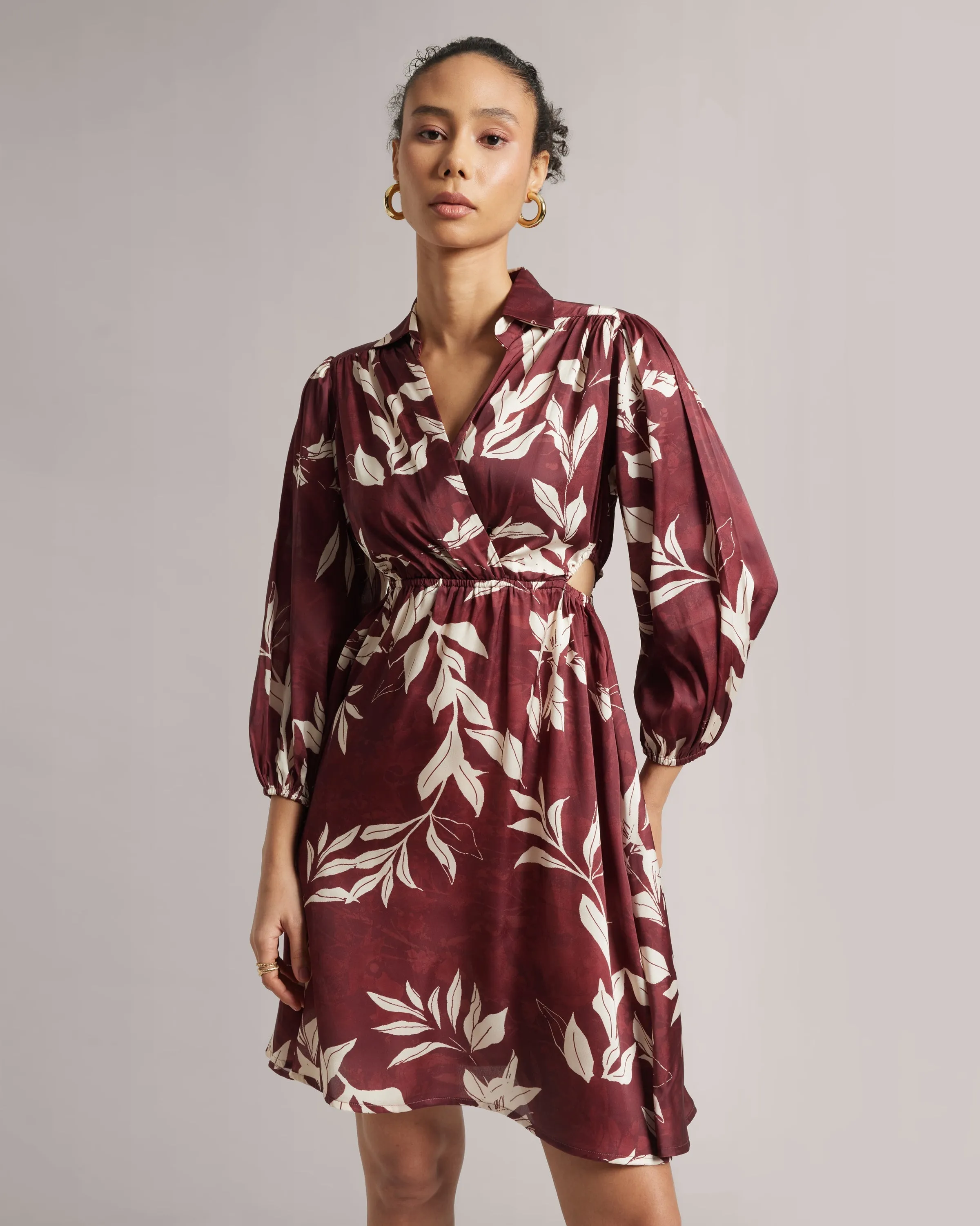 Chocolate Brown Waist Cut Wrap Dress