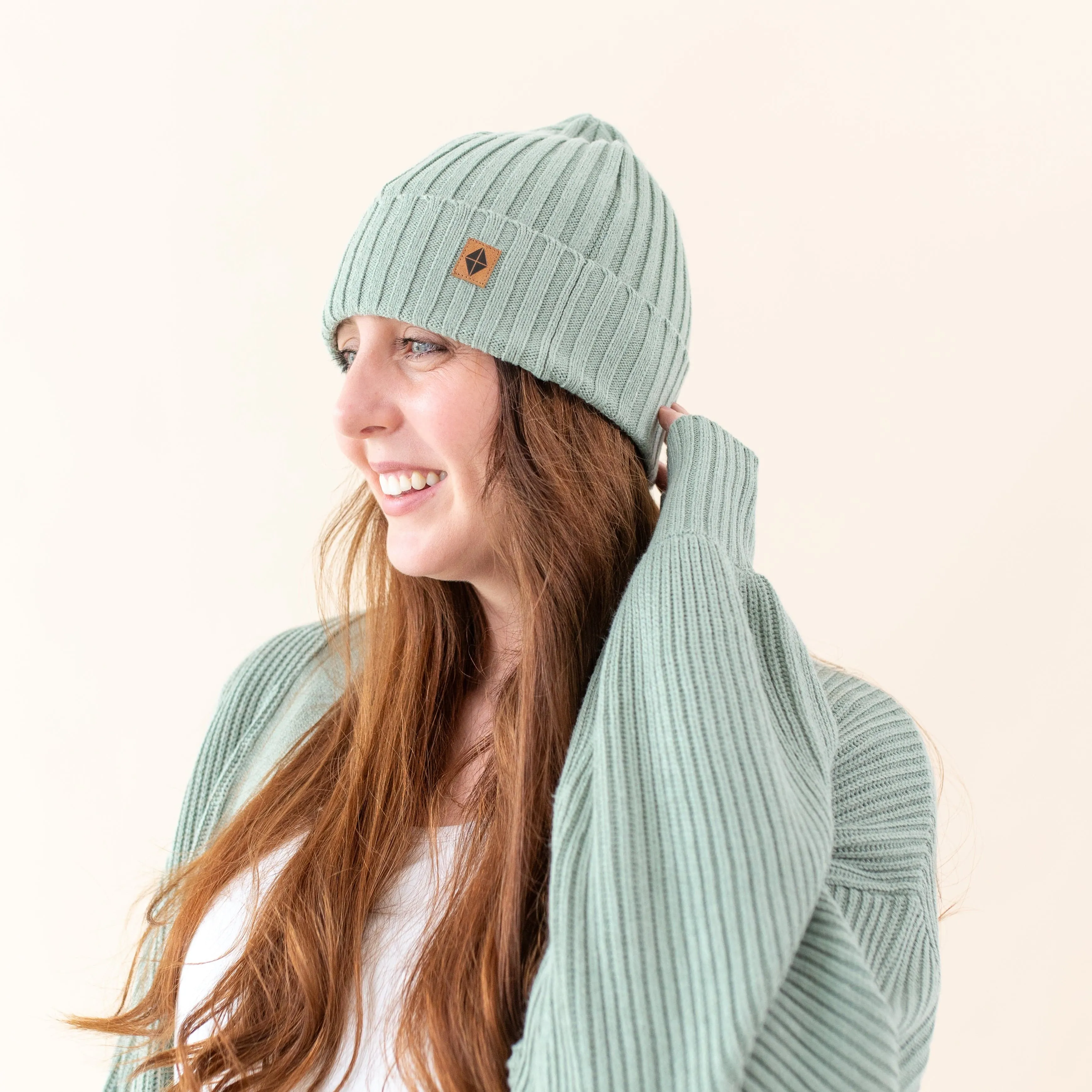 Chunky Knit Adult Ribbed Beanie in Thyme