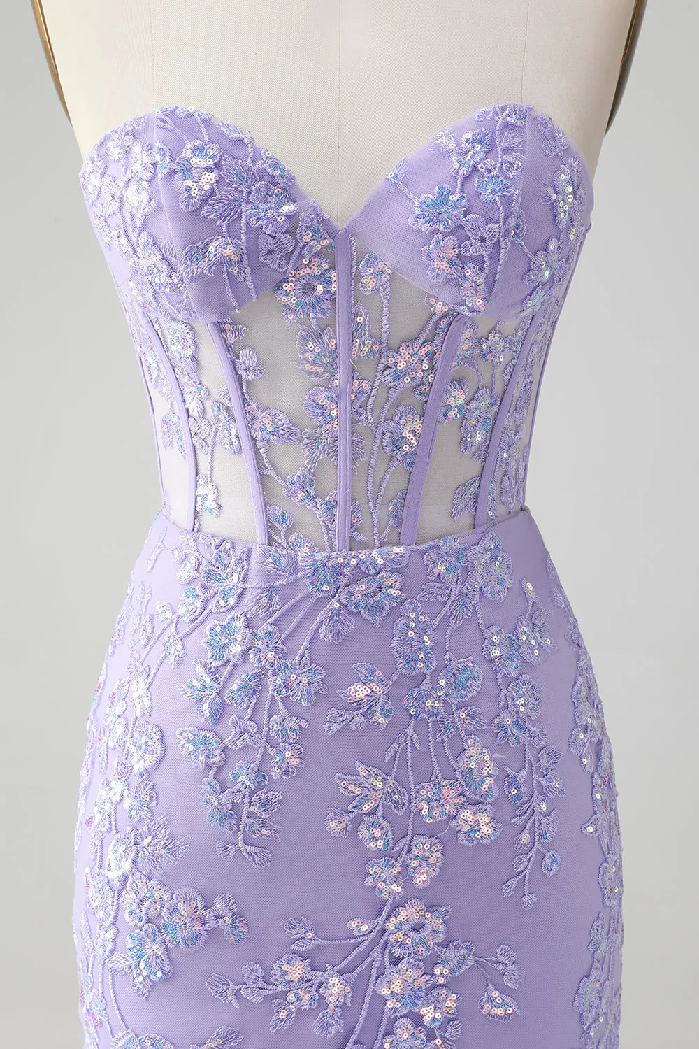 Classy Lilac Bodycon Sweetheart Corset Short Homecoming Dress with Sequins