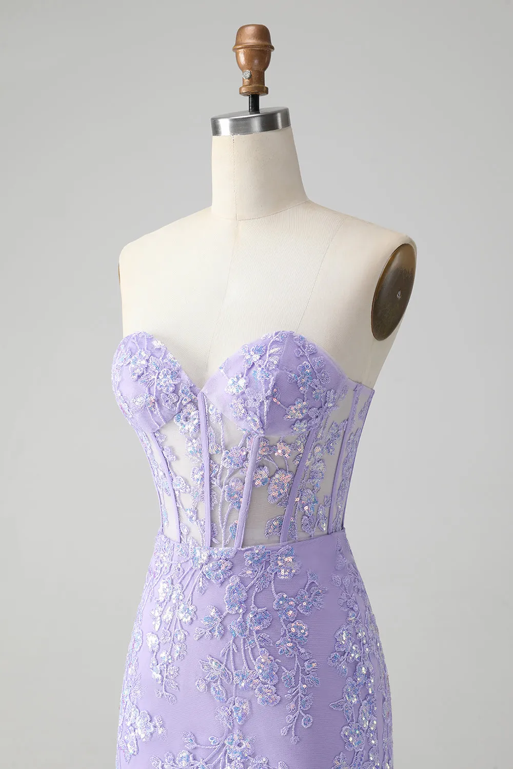 Classy Lilac Bodycon Sweetheart Corset Short Homecoming Dress with Sequins