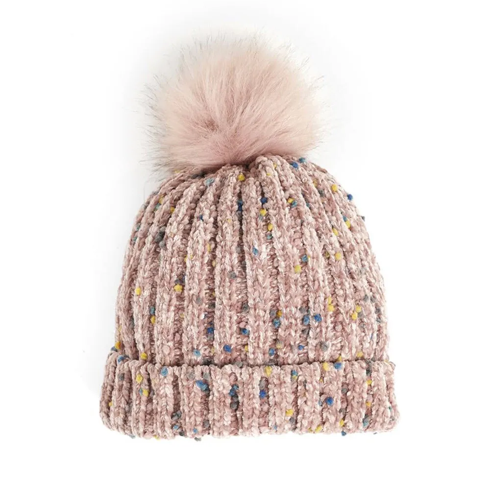 COCO & CARMEN SPECKLED CHENILLE HAT PINK