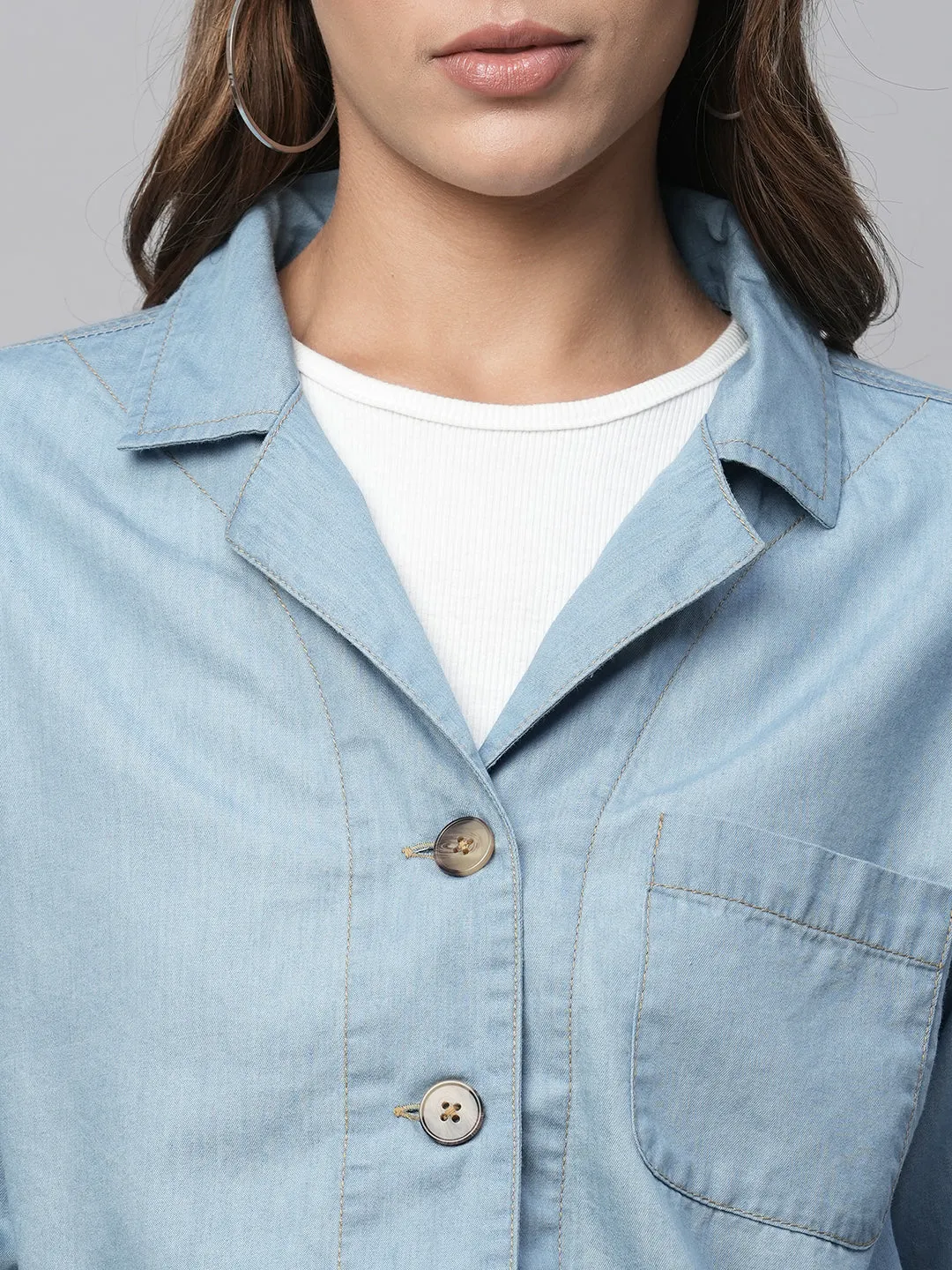 Cotton Tencel Denim Dropped Shoulder Boxy Cropped Jacket