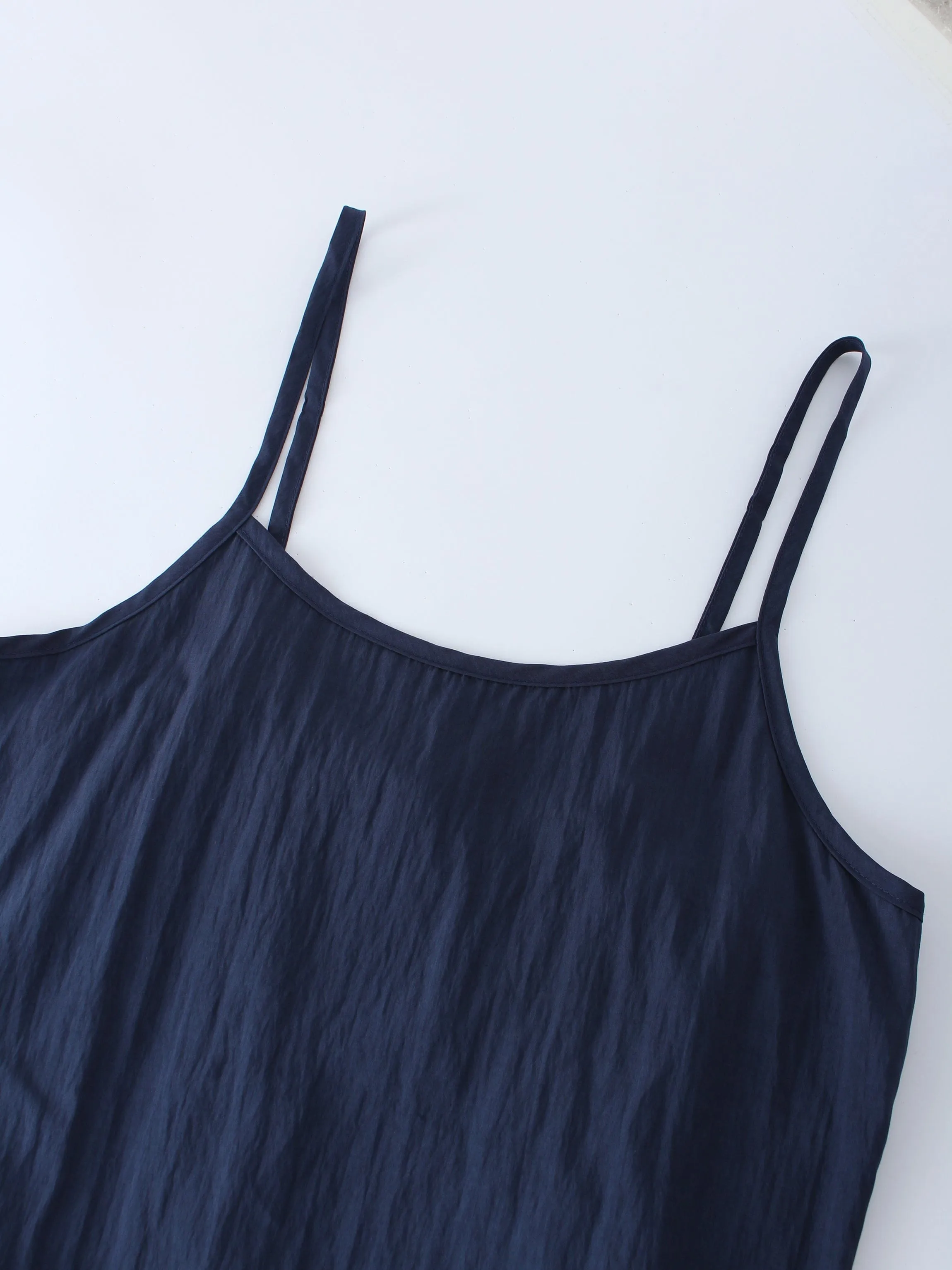 Crinkle Cotton Slip Dress-Navy