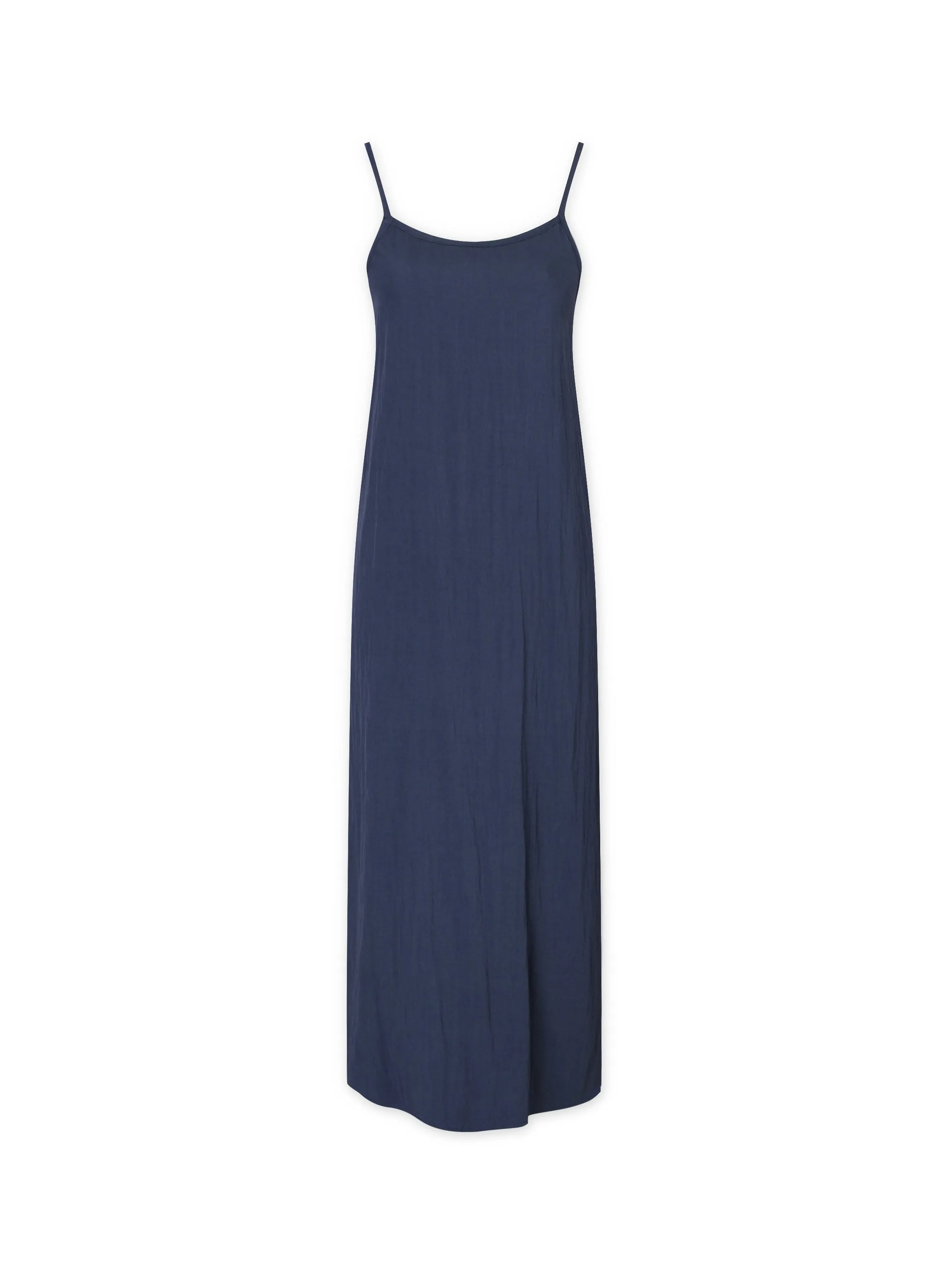 Crinkle Cotton Slip Dress-Navy