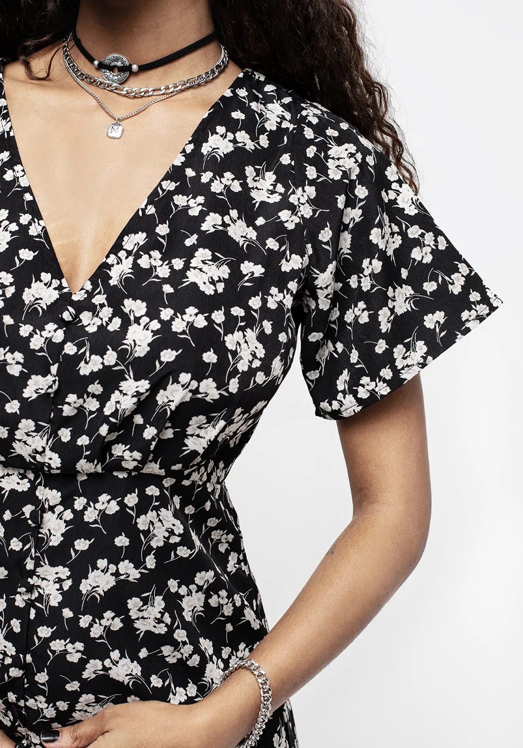 Demeter Print V-Neck Button Down Midi Dress