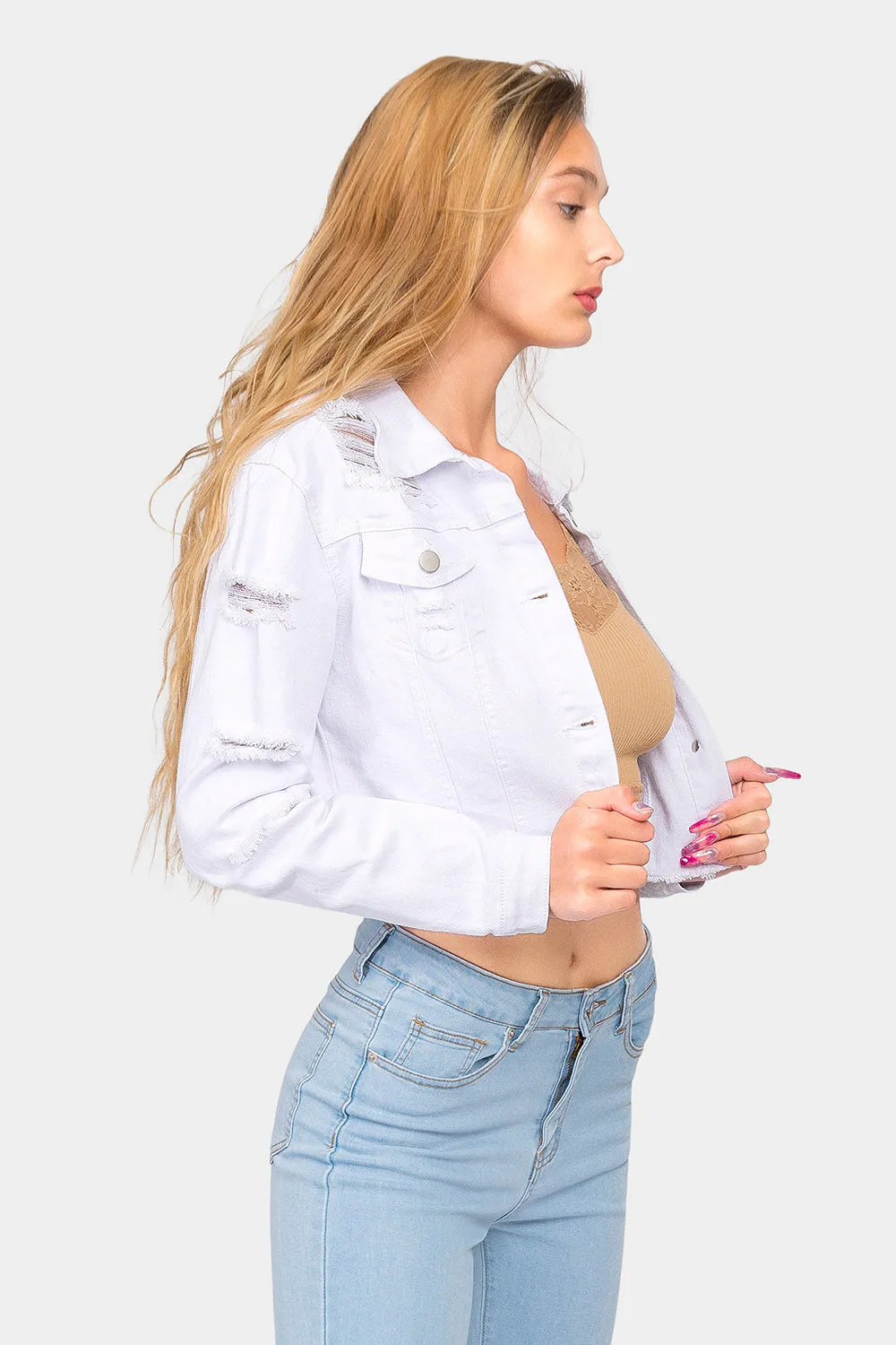 Destroyed Cropped Denim Jacket