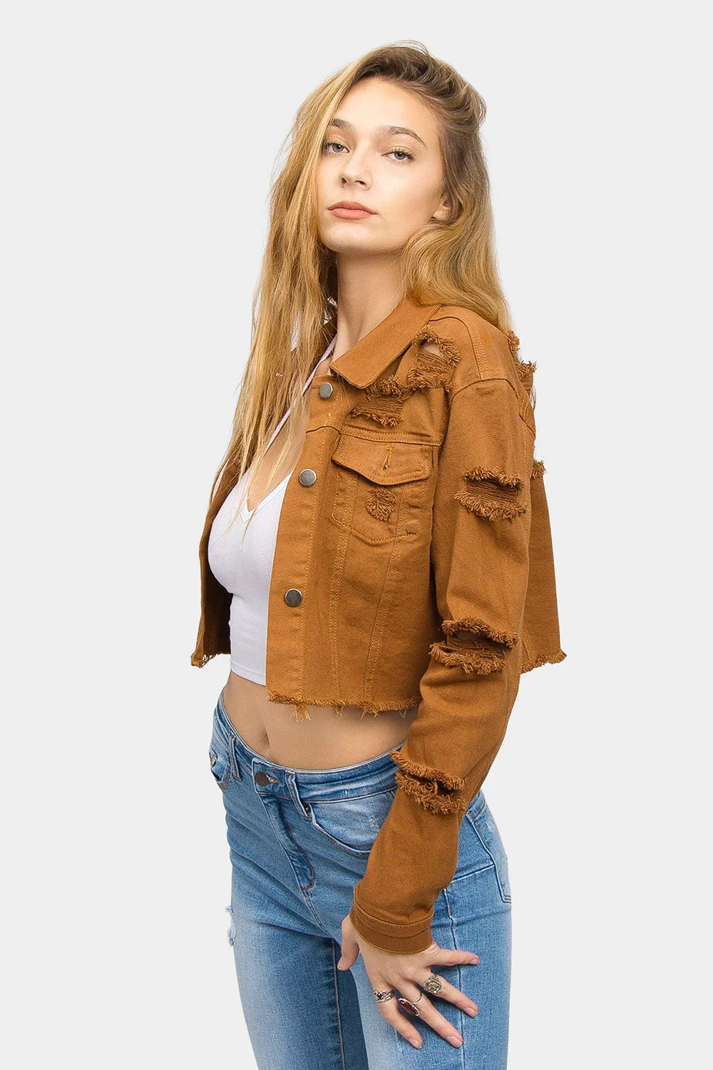 Destroyed Cropped Denim Jacket