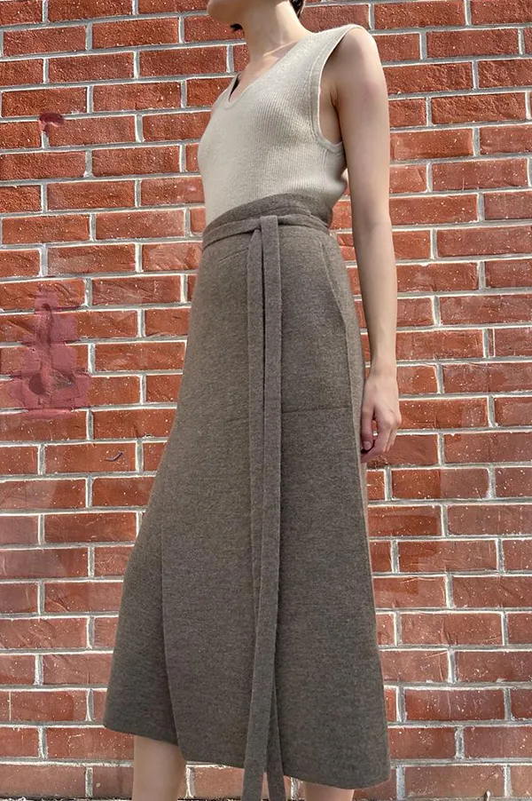 Double Knit Apron Skirt in Mushroom (Sold Out)