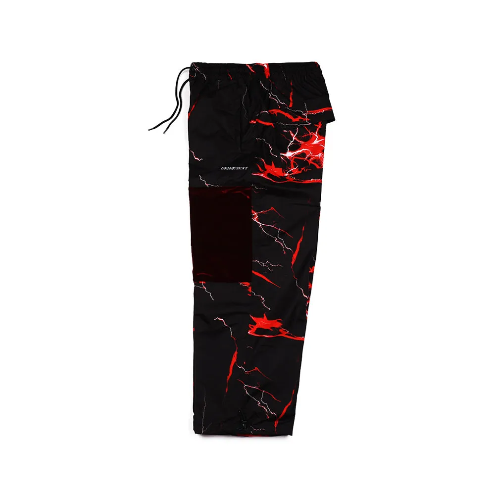 DSXBR VELVET SUPER WIDE BOX PANTS RED THUNDER BLACK