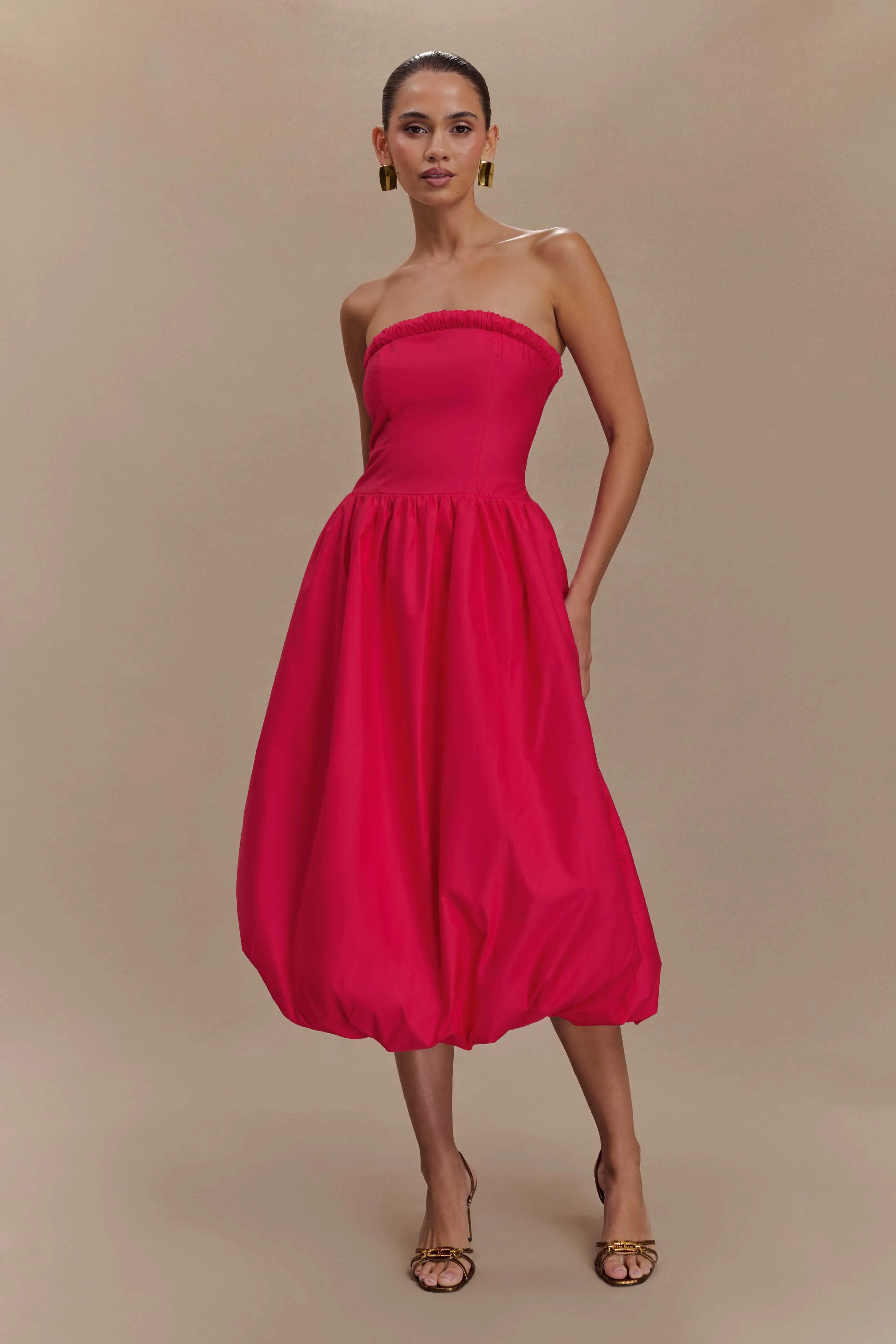 Dulce Puff Midi Dress - Raspberry