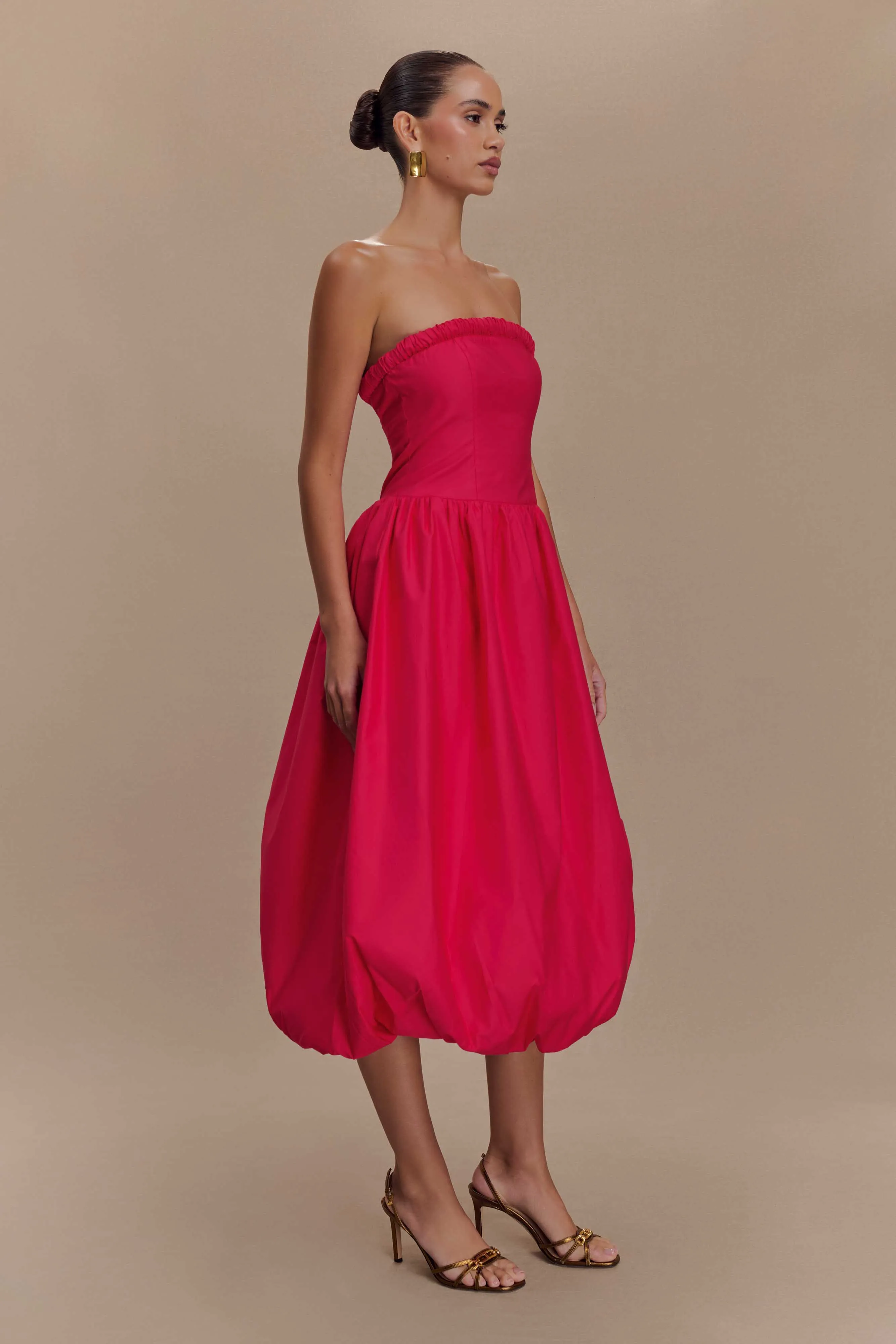 Dulce Puff Midi Dress - Raspberry