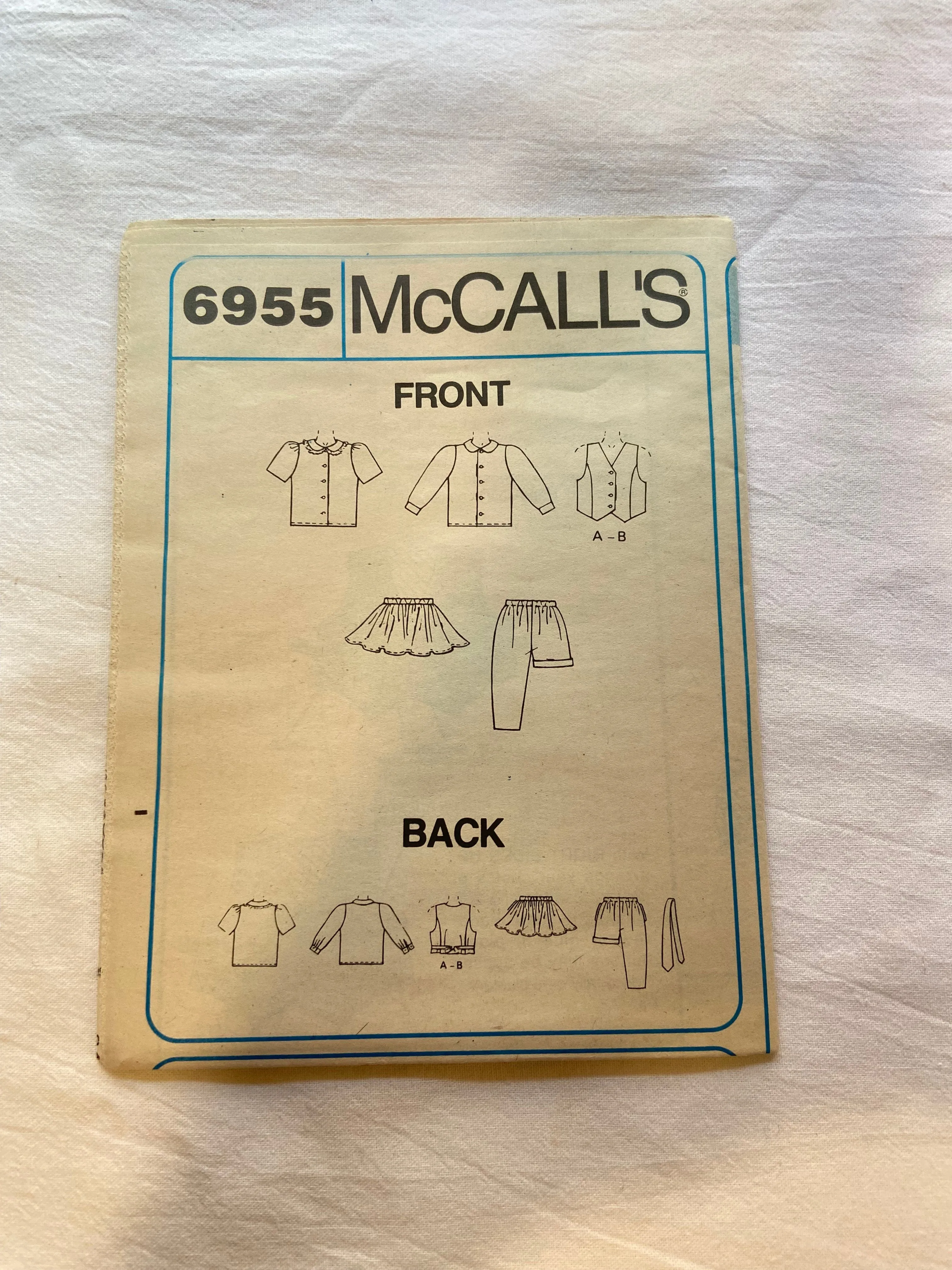 Easy McCall's 6955 Pattern UNCUT Toddlers' Lined Vest, Shirt, Skirt, Pants, Shorts & Tie 2, 3, 4