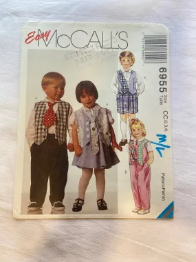 Easy McCall's 6955 Pattern UNCUT Toddlers' Lined Vest, Shirt, Skirt, Pants, Shorts & Tie 2, 3, 4