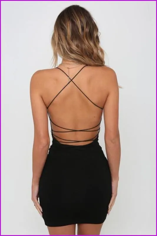 Elegant Backless Cross Bandage Bodycon Dress F691