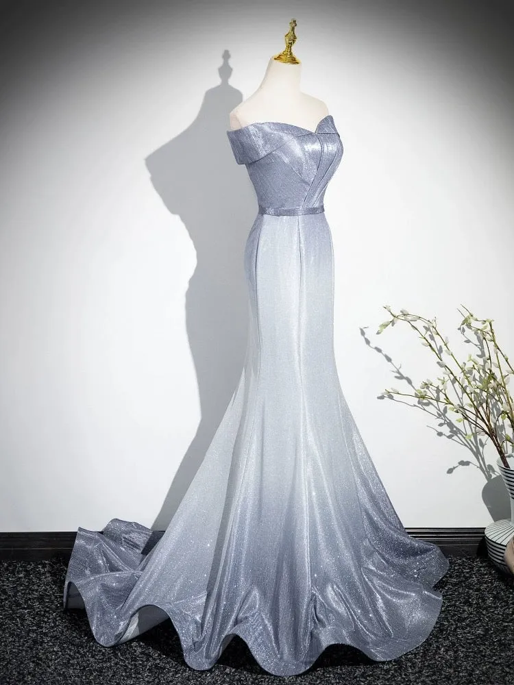 Elegant Mermaid Gray Long Prom Dress, Gray Party Dress