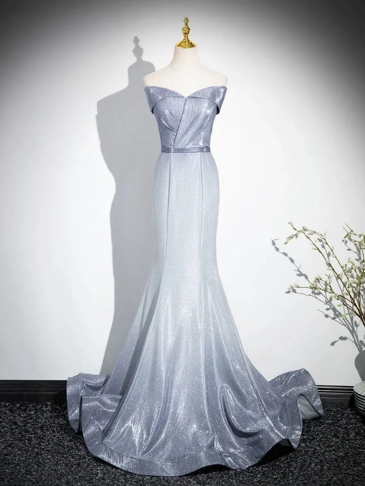 Elegant Mermaid Gray Long Prom Dress, Gray Party Dress