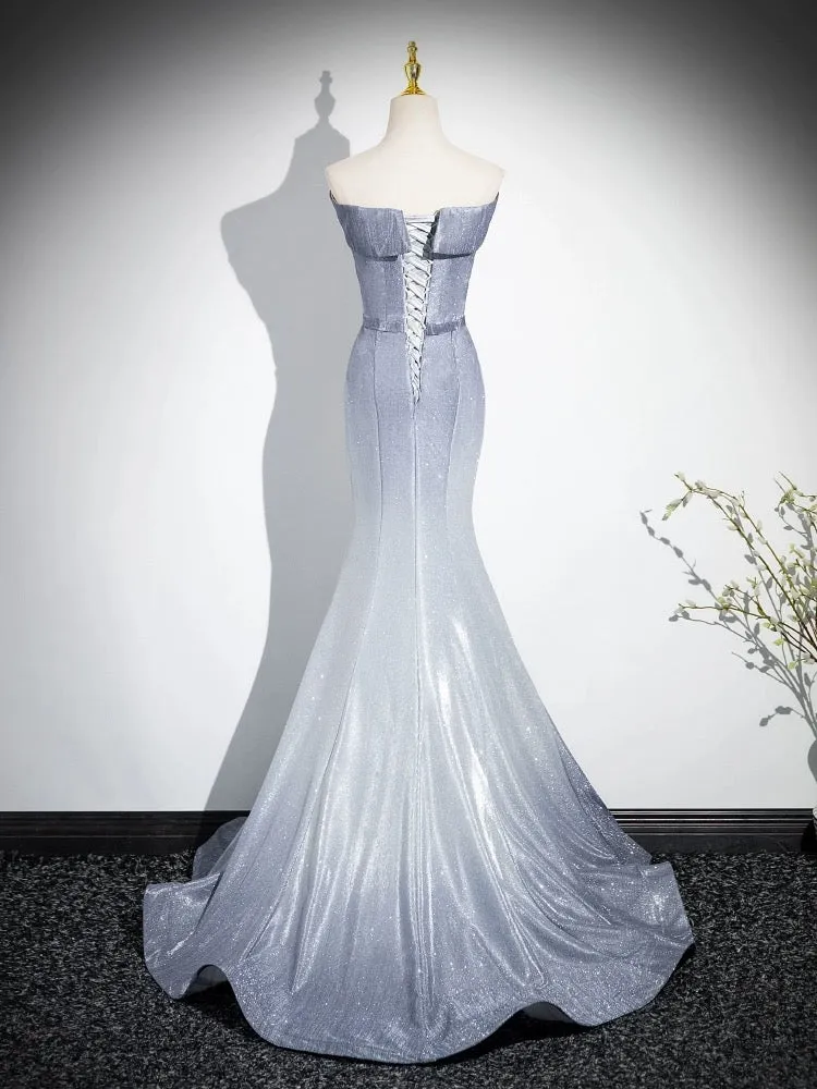 Elegant Mermaid Gray Long Prom Dress, Gray Party Dress