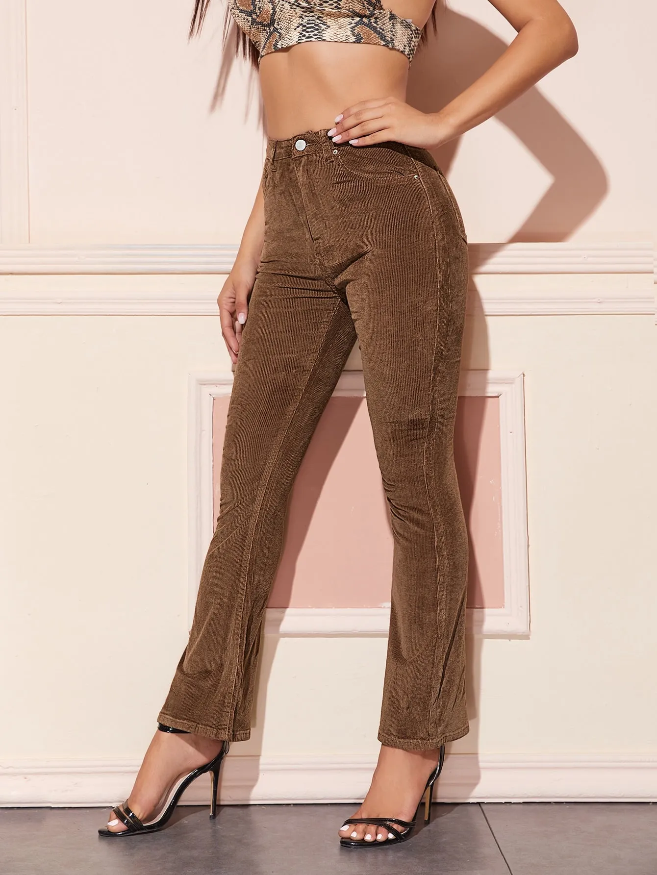 Elegant Plain Zipper Natural Long Women Pants