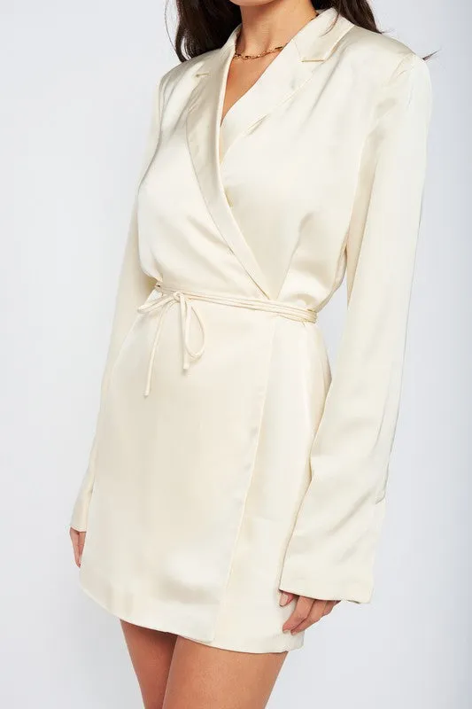 EMORY PARK Satin Wrapped Mini Blazer Dress