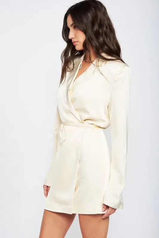 EMORY PARK Satin Wrapped Mini Blazer Dress