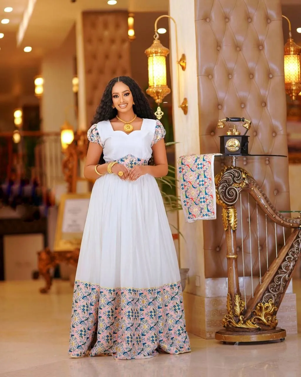 Enchanting Multicolored Habesha Dress: with Bright Floral Traditional Embroidery Ethiopian Dress