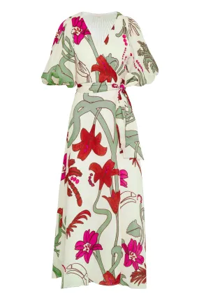 Ermita Wrap Linen Dress / Fuchsia Garden