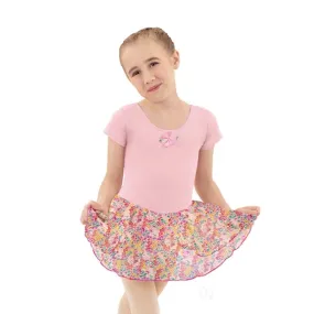 Eurotard 04467 Girls Flirty Floral Short Sleeve Dance Dress W/Removable Flower Pin