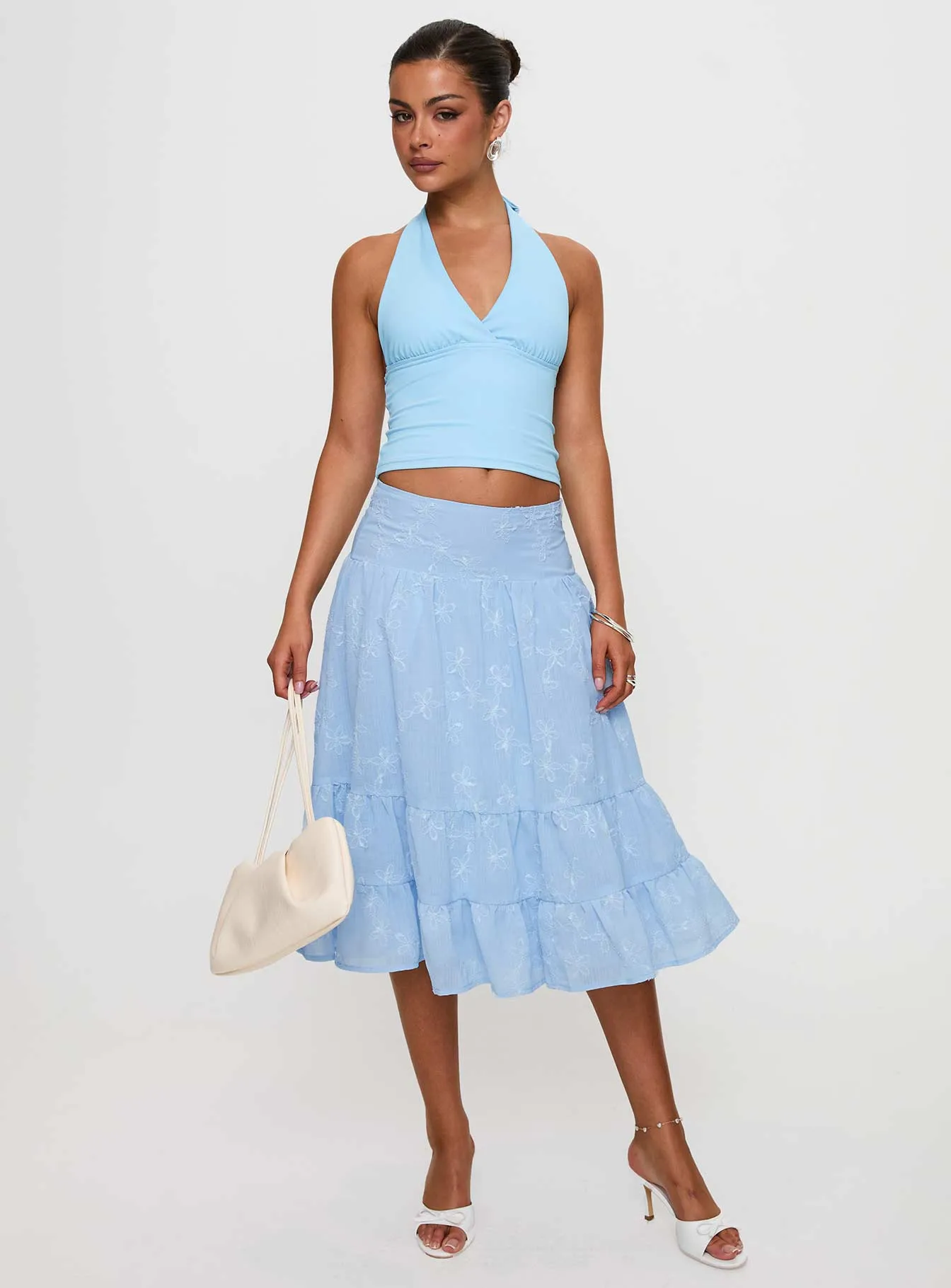 Evelyne Embroidered Midi Skirt Baby Blue