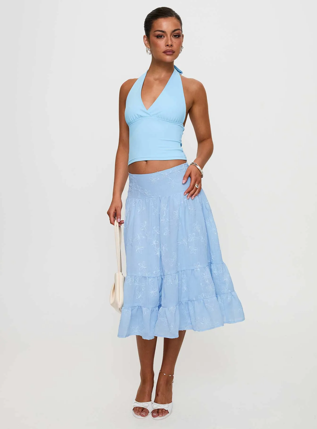 Evelyne Embroidered Midi Skirt Baby Blue