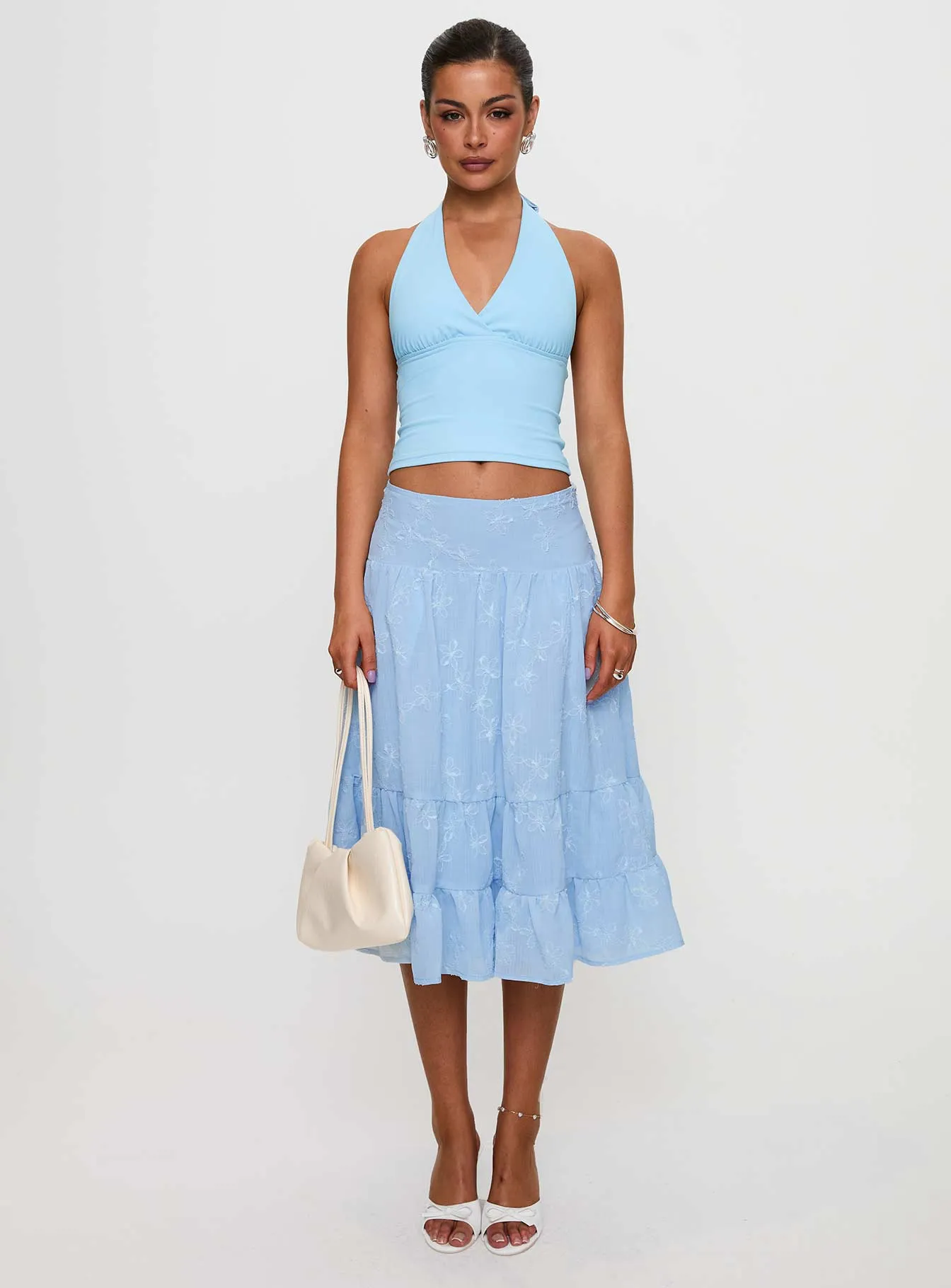 Evelyne Embroidered Midi Skirt Baby Blue